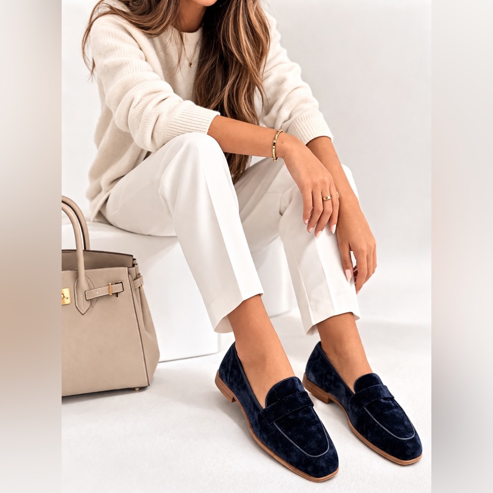 Navy blue Zara Velvet Loafers size 9